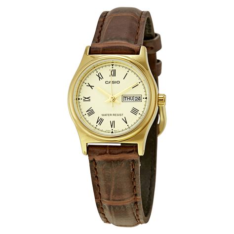 Casio Gold Tone Dial Ladies Leather Watch Ltp V006gl 9b Casio