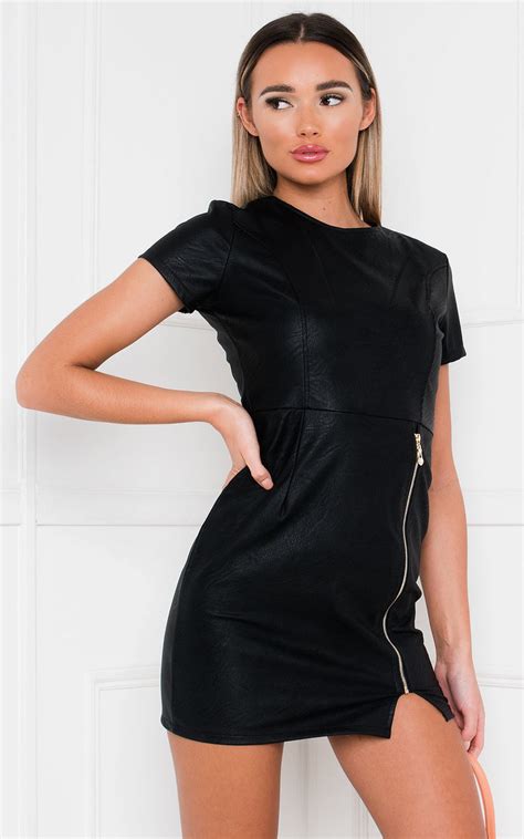 Ona Faux Leather Mini Dress In Black Ikrush