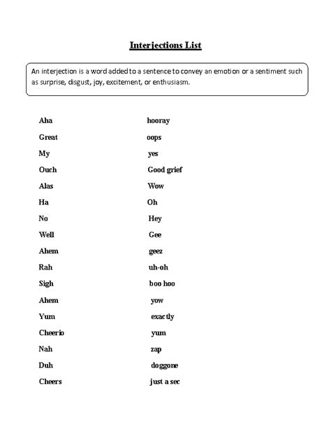 Interjections List Beginner Or Intermediate Interjections English