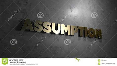 Assumption Gold Text On Black Background 3d Rendered Royalty Free