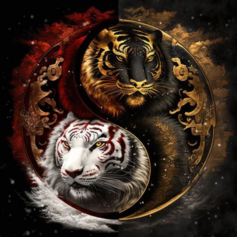 White And Gold Tigers Yin And Yang Download Instant Etsy Tatoo Ying