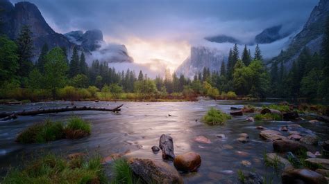 Nature Landscape Mountain Trees Forest Water Clouds Reflection