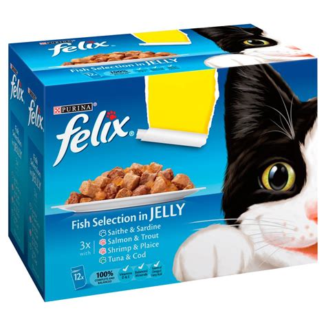 This cat food has a limited number of ingredients, making it a good source of nourishment for cats with food allergies or sensitivities. Felix Cat Food Fish Selection in Jelly 12 x 100g | Best-one