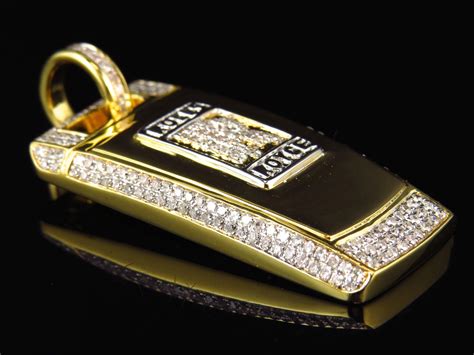 Mens Solid 10k Yellow Gold Rolls Royce Key Diamond Pendant 175 In