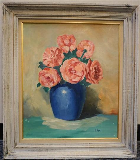 Lot Still Life Vase Of Flowers Oil On Canvas Frame 30 X 26 12 In