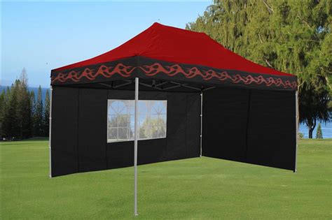 Mesh screen wall with roll up curtain. 10 x 15 Flame Pop Up Tent Canopy - 4 Colors