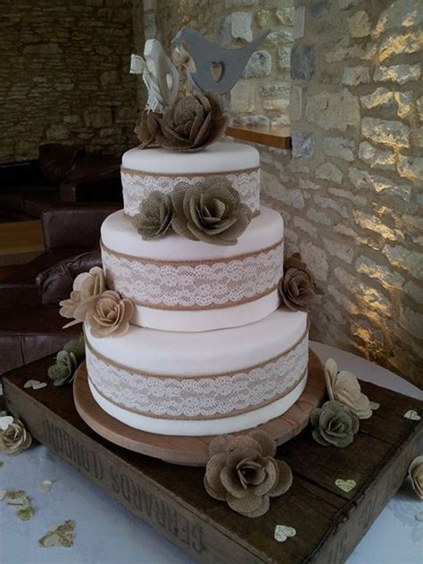 Rustic Burlap Hessian Wedding Cake Burlap And Lace Bands With Hessian