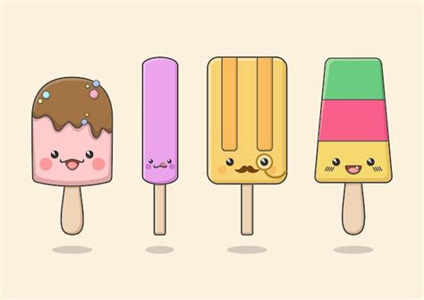 Premium Vector Cute Kawaii Popsicles Character Set