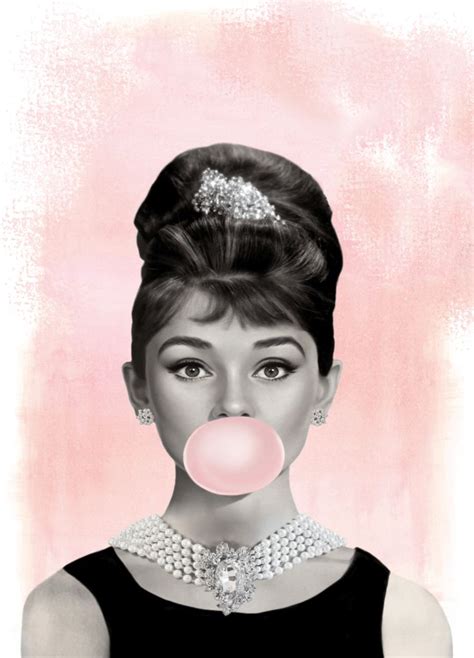 Audrey Hepburn Pink Bubble Gum Fashion Photography Poster Fashion Art Print Rock Salt Prints
