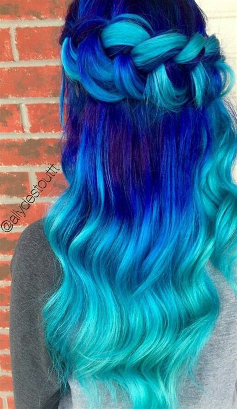 Turquoise Blue Royal Ombre Dyed Hair Color Cool Hair Color Hair Dye