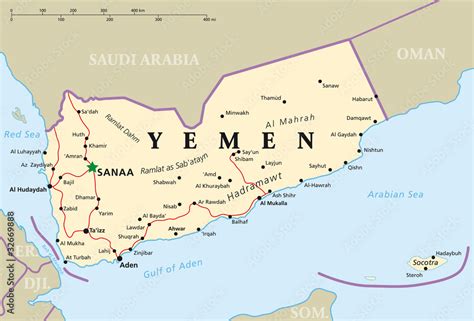 Obraz W Ramie Yemen Political Map With Capital Sanaa National Borders