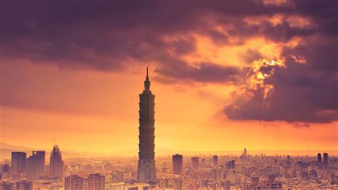 Wallpaper Taiwan Skyscrapers City Sunset Clouds Sky 2560x1600 Hd