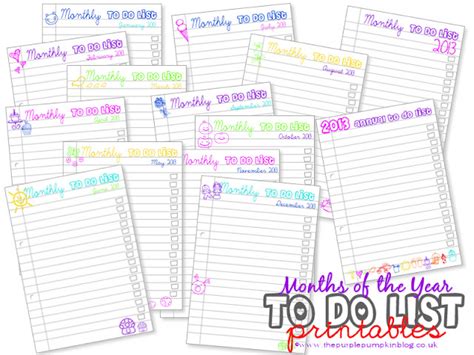 Months Of The Year To Do Lists Free Printables The Purple Pumpkin Blog