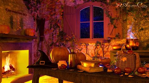 Autumn Witchs Kitchen Ambience Heavy Rain Sounds Fireplace Sounds