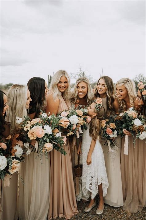 Neutral Colors Mismatched Bridesmaid Dresses Roses And Rings Weddings