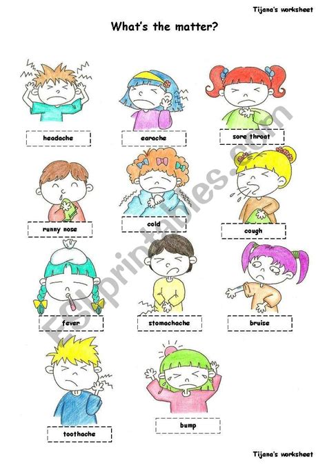 Five of the vocabulary words follow the body part + ache pattern. sickness - ESL worksheet by mytijana