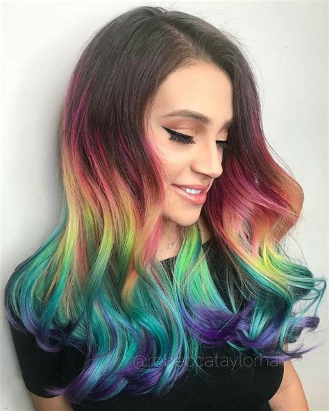 Pin By Nonie Chang On Dyed Hair Rainbow Hair Color Brunette Hair