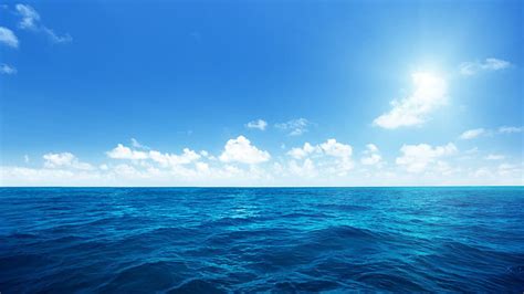 Hd Wallpaper Blue Sea Sea Blue Sky White Clouds Ocean