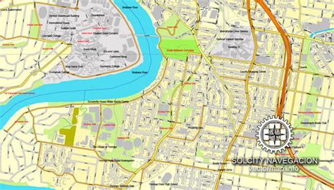 The cbd itself is fairly well laid out but it can be tricky to navigate through with all the one way streets. Brisbane, Australia in Adobe illustrator, printable vector street City Plan map, fully editable