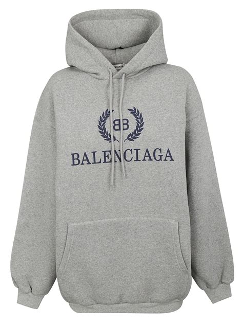 The blue creation is designed with a zip closure, long sleeves, and embroidered logo details on t. Balenciaga Bb Logo Hoodie In Heather Grey | ModeSens
