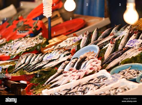 A Selection Of Fresh Fish On Display At The Karakoy Fish Market In
