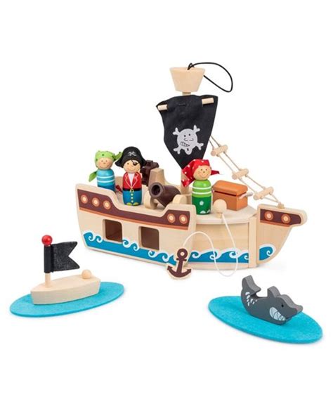 Pirate Ship Playset Boat Accessories Kids Childs 10 Piece Wooden 32cm