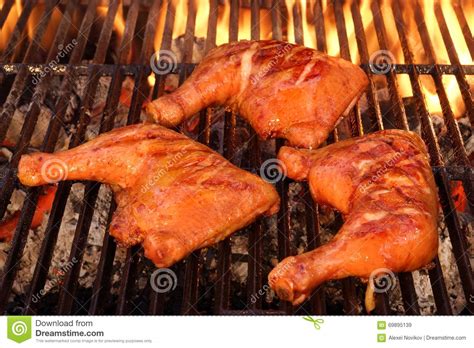 If you are unsure about how long to cook then time how long you are. Three Chicken Leg Quarter Roasted On Hot BBQ Flaming Grill ...