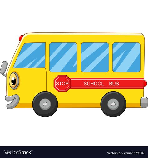 Yellow School Bus Cartoon On White Background Vector Image