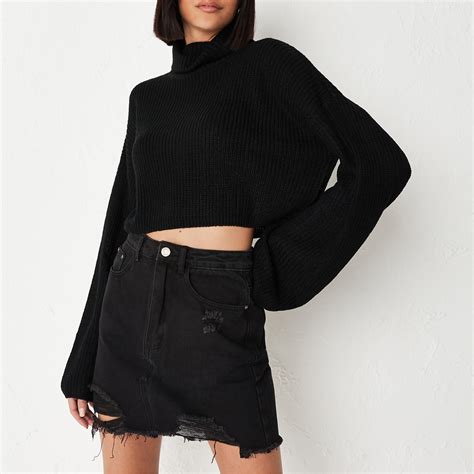 Missguided Distressed A Line Denim Mini Skirt Black