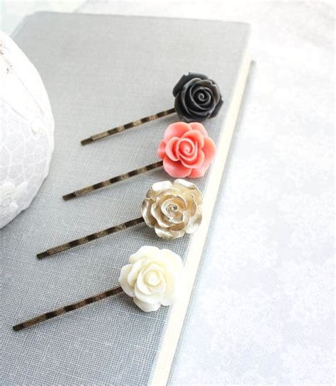 This Is A Beautiful Collection Of Four Resin Rose Bobby Pins These