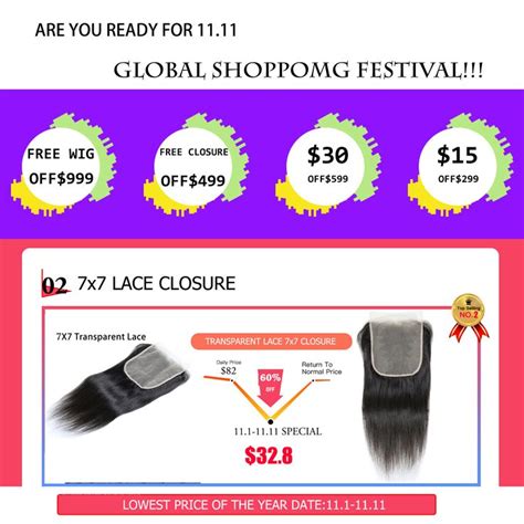 11 11 Global Shopping Festival 7x7 Lace Closure 60 Off Transparent