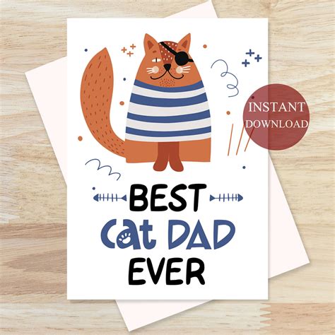 Best Cat Dad Ever Card Printable Fathers Day Card Etsy