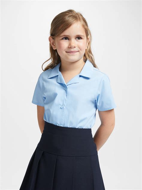 john lewis and partners girls easy care open neck short sleeve school blouse pack of 2 blue at