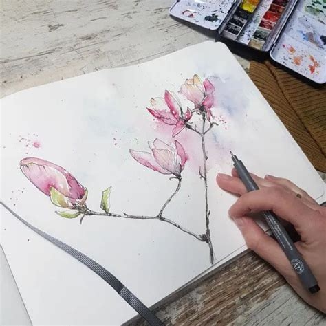 A Person Is Drawing Flowers With Watercolors On Paper