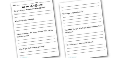 We Are All Different Activity Sheets Character Education Worksheets