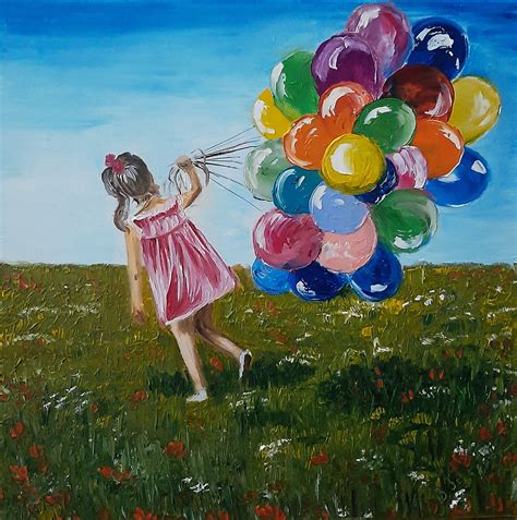 Girl With Balloons Oil Painting Canvas Art Original Art Etsy