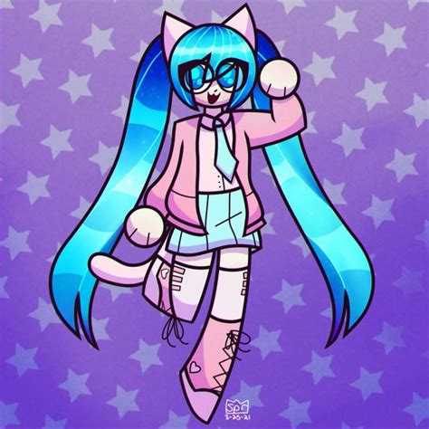 Hatsune Miku Vocaloid Highres 1girl 3 Anaglyph Animal Ears Aqua