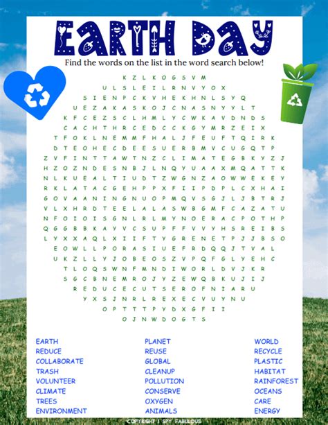 Earth Day Word Search Printable Printable Word Searches