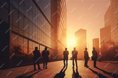 Premium Ai Image People Standing In Front Of A Building With The Sun