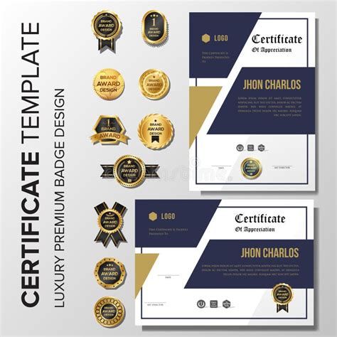 Professional Certificate Template With Badge Stock Vector