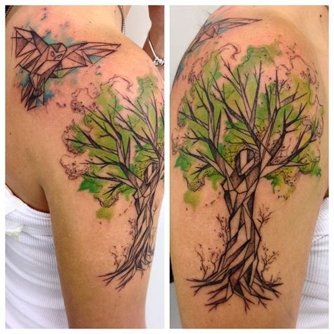 sketchy watercolor tree tattoo on shoulder best tattoo ideas gallery