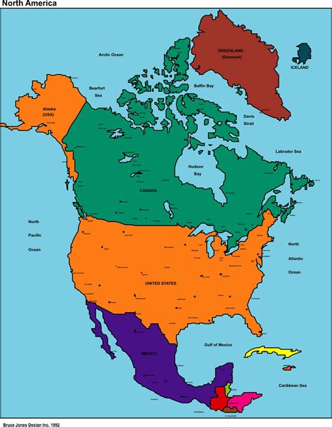 mapa de división política de américa del norte