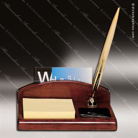 Engraved Rosewood Business Card Holder Post It Pen Desk Organizer Desk