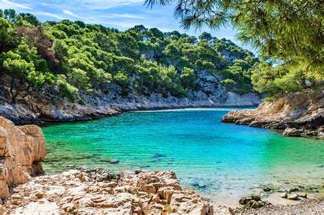 Calanques National Park Near Marseille Craggy Limestone Coastline In