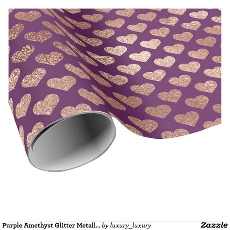 Purple Amethyst Glitter Metallic Pink Blush Hearts Wrapping Paper