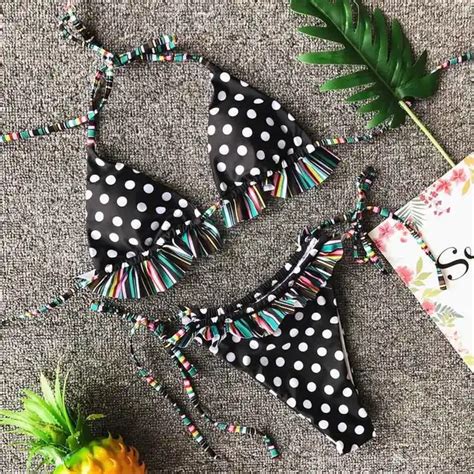 Polka Dot Print Triangle Bikini Set Triangle Bikini Bikinis Bikini Set