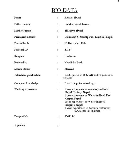 Introduction to bio data form outstanding matrimonial resume format inspiration ...