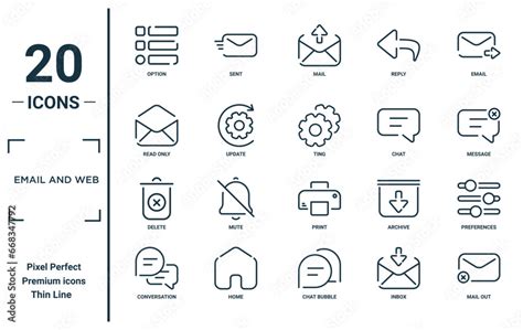 Email And Web Linear Icon Set Includes Thin Line Option Read Only