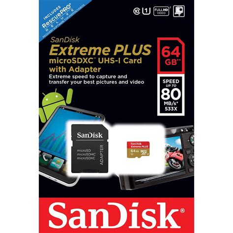 Sandisk Extreme Plus Microsdxc 64gb Sd Adapter Rescue Pro Deluxe