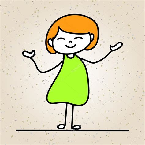 Hand Drawing Cartoon Happy Girl Stock Vector Image By ©atthameeni